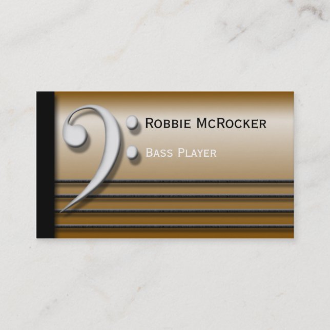 Bass Clef and Strings Gold Business Cards (Front)