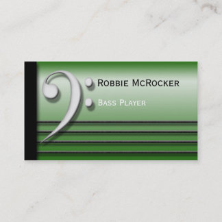 Bass Clef and Strings Green Business Cards