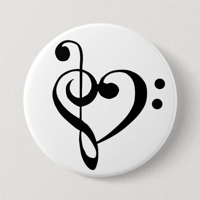 Bass Clef and Treble Clef Heart 7.5 Cm Round Badge (Front)