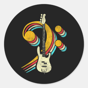 Bass Clef Bass Guitar Musical Instrument Retro Classic Round Sticker