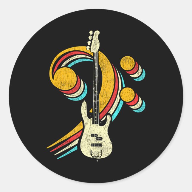 Bass Clef Bass Guitar Musical Instrument Retro Classic Round Sticker (Front)