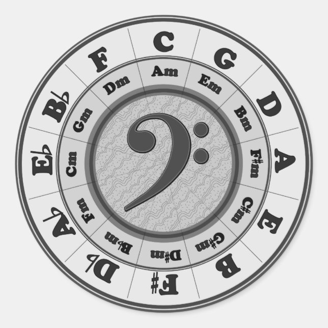 Bass Clef Circle of Fifths Classic Round Sticker (Front)