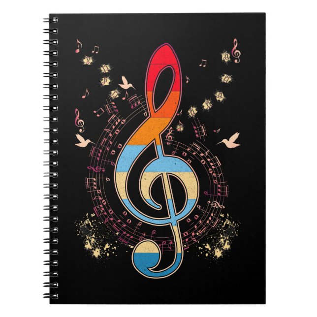 Bass Clef Colourful Musical Notes Bird Lover Notebook (Front)