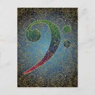 Bass Clef Gold Filigree - Colourful Music Postcard