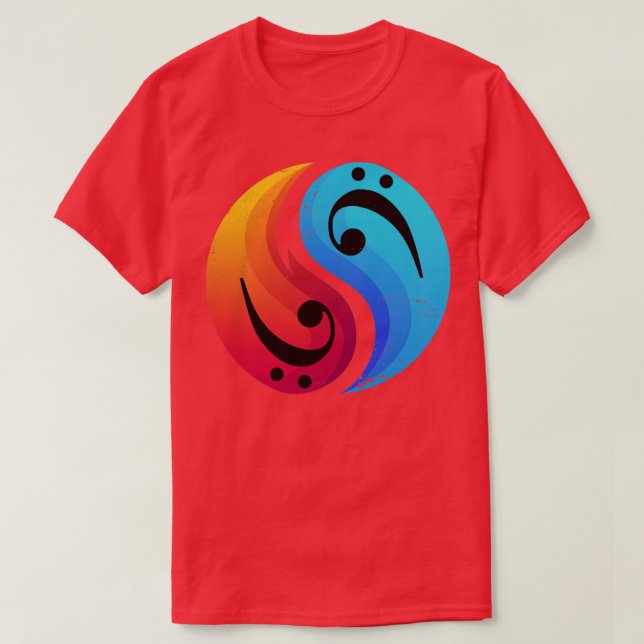 Bass Clef Guitar Yin And Yang Retro Bassist T-Shirt (Design Front)
