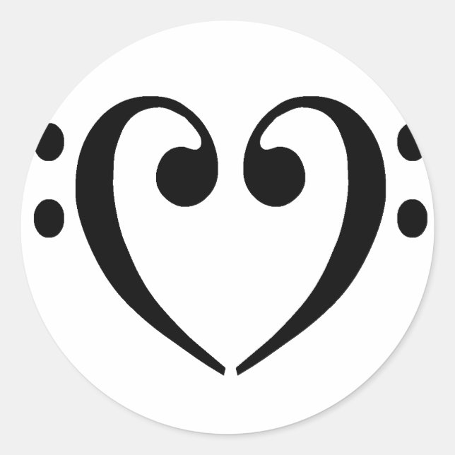 Bass Clef Heart Classic Round Sticker (Front)