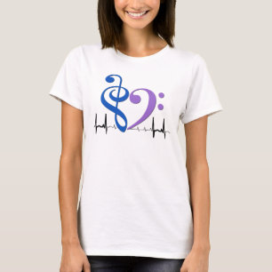 Bass Clef Heart EKG Waves Blue & Amethyst T-Shirt