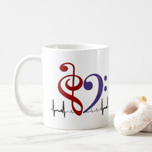 Bass Clef Heart EKG Waves Crimson Red & Purple Coffee Mug
