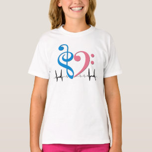 Bass Clef Heart EKG Waves Cyan & Pink T-Shirt