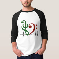 Bass Clef Heart EKG Waves Green & Ruby Red
