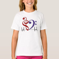 Bass Clef Heart EKG Waves Red & Purple T-Shirt