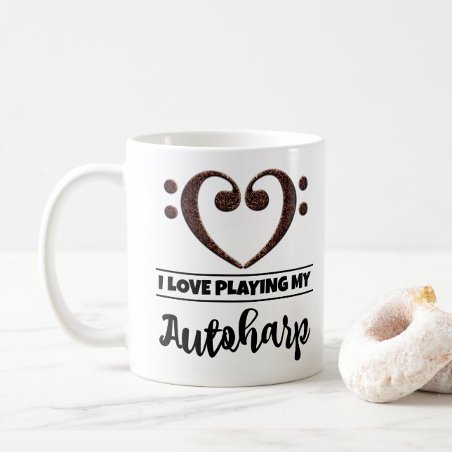 Bass Clef Heart I Love Playing My Autoharp Coffee Mug (With Donut)