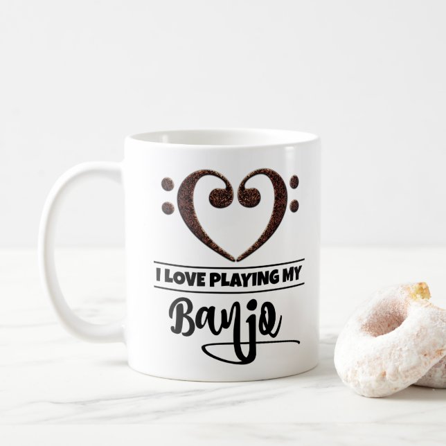 Bass Clef Heart I Love Playing My Banjo Coffee Mug (With Donut)