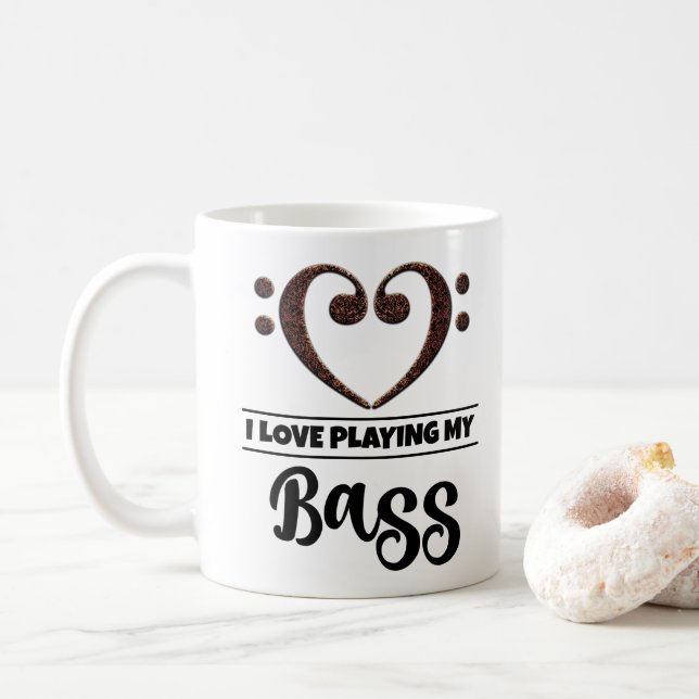 Bass Clef Heart I Love Playing My Bass Coffee Mug (With Donut)