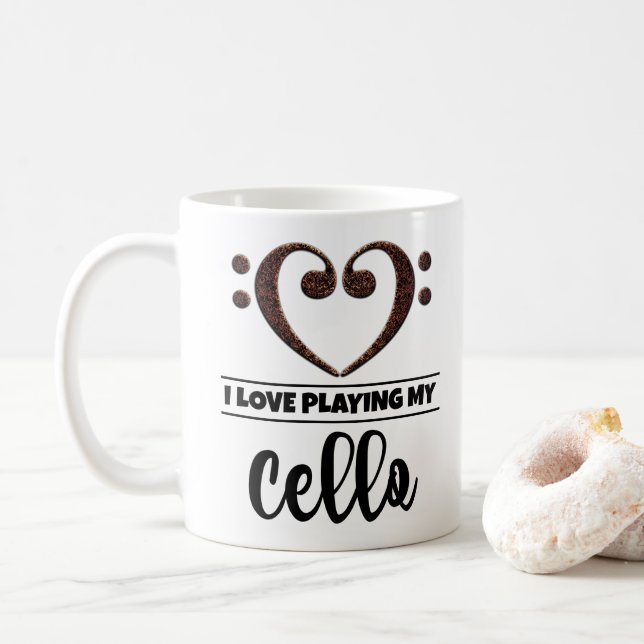 Bass Clef Heart I Love Playing My Cello Coffee Mug (With Donut)
