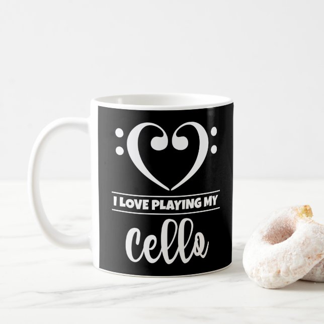 Bass Clef Heart I Love Playing My Cello Coffee Mug (With Donut)