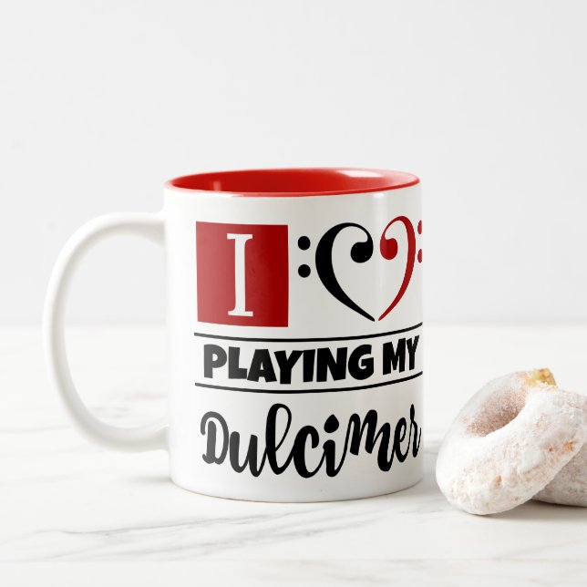 Bass Clef Heart I Love Playing My Dulcimer Two-Tone Coffee Mug (With Donut)