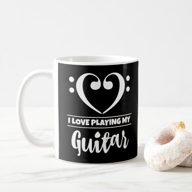 Bass Clef Heart I Love Playing My Guitar Coffee Mug (With Donut)