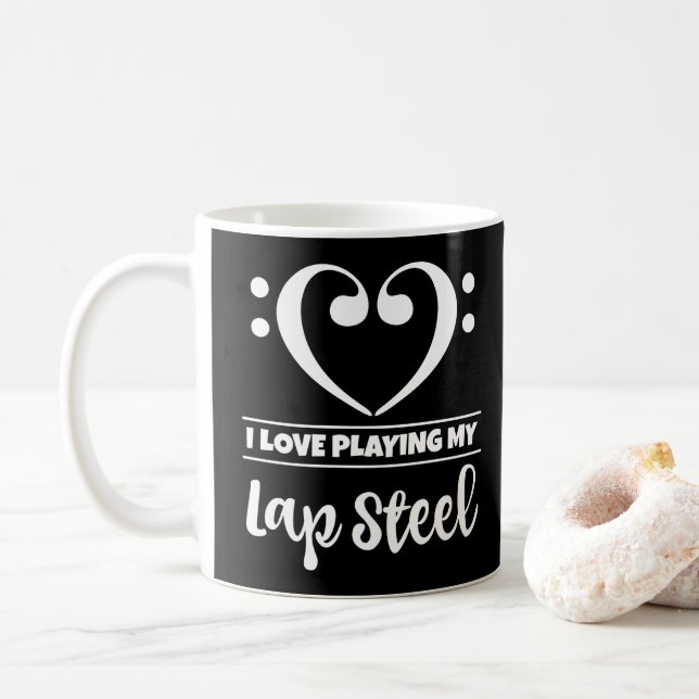 Bass Clef Heart I Love Playing My Lap Steel Coffee Mug (With Donut)