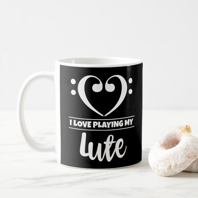 Bass Clef Heart I Love Playing My Lute Coffee Mug (With Donut)
