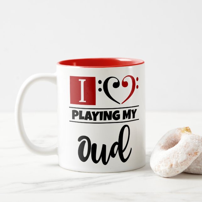 Bass Clef Heart I Love Playing My Oud Two-Tone Coffee Mug (With Donut)