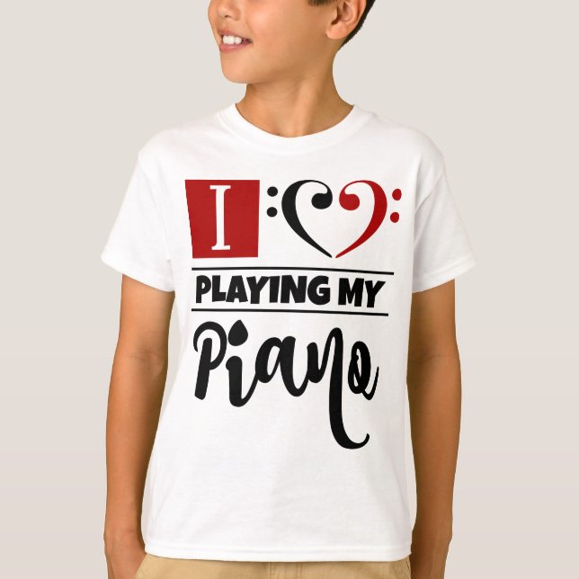Bass Clef Heart I Love Playing My Piano T-Shirt (Front)