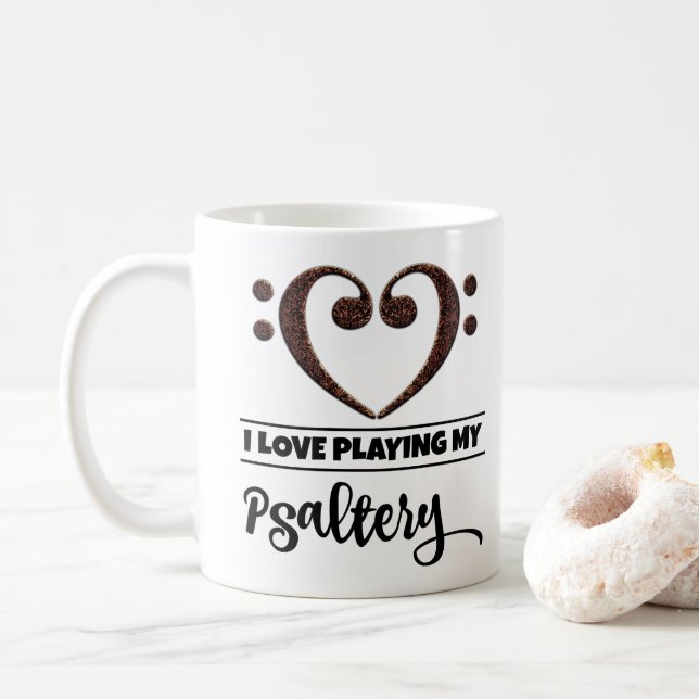 Bass Clef Heart I Love Playing My Psaltery Coffee Mug (With Donut)