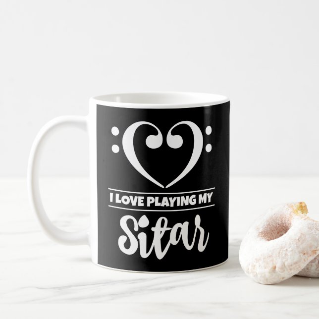 Bass Clef Heart I Love Playing My Sitar Coffee Mug (With Donut)