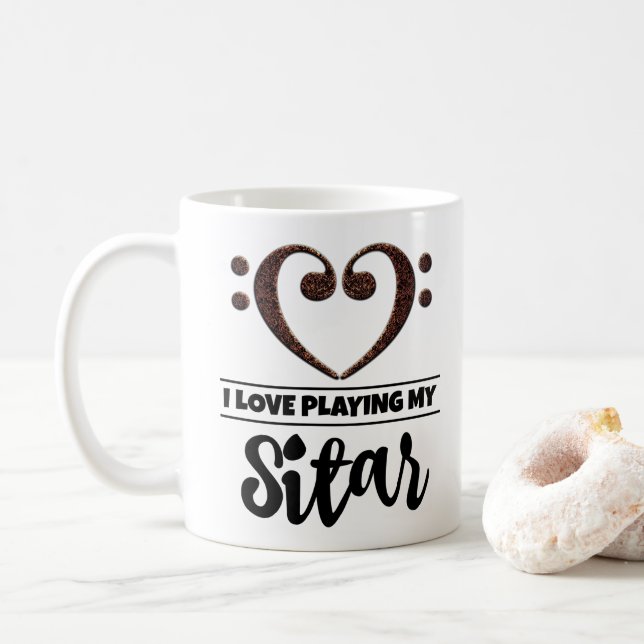 Bass Clef Heart I Love Playing My Sitar Coffee Mug (With Donut)
