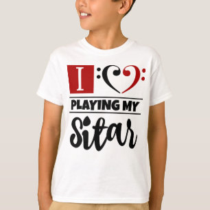 Bass Clef Heart I Love Playing My Sitar T-Shirt