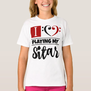 Bass Clef Heart I Love Playing My Sitar T-Shirt