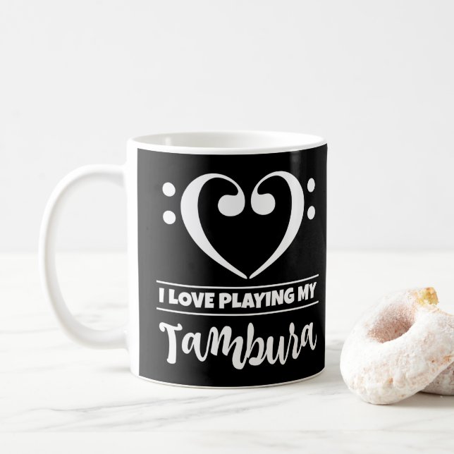 Bass Clef Heart I Love Playing My Tambura Coffee Mug (With Donut)