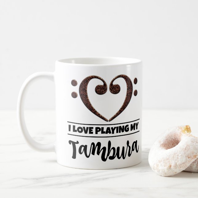 Bass Clef Heart I Love Playing My Tambura Coffee Mug (With Donut)