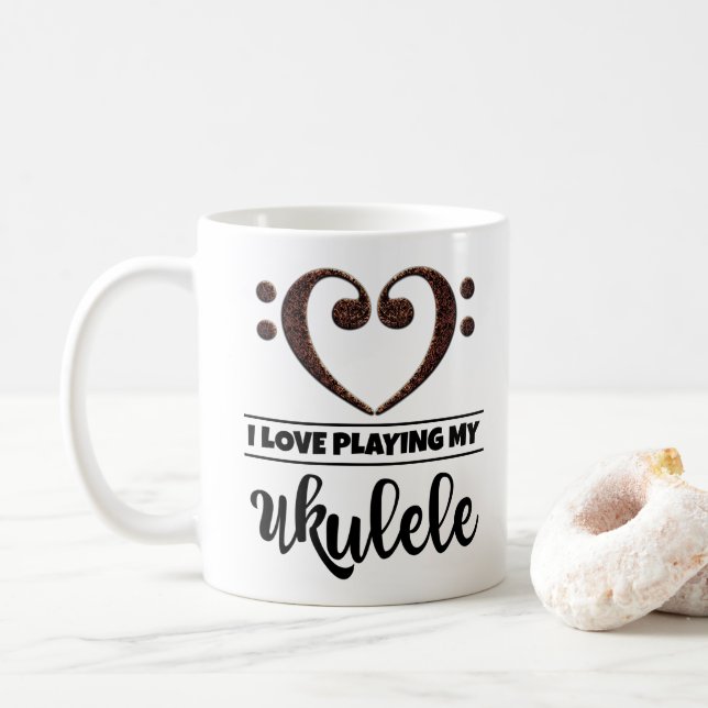 Bass Clef Heart I Love Playing My Ukulele Coffee Mug (With Donut)