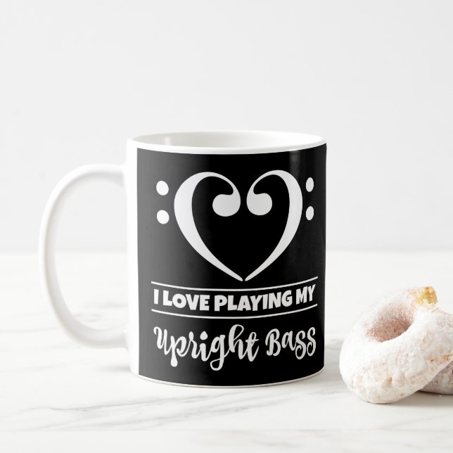 Bass Clef Heart I Love Playing My Upright Bass Coffee Mug (With Donut)