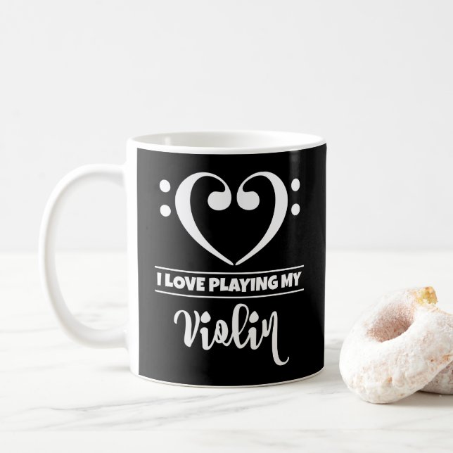Bass Clef Heart I Love Playing My Violin Coffee Mug (With Donut)