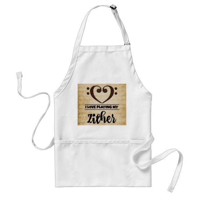 Bass Clef Heart I Love Playing My Zither Standard Apron (Front)