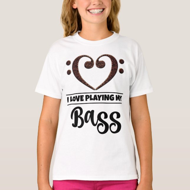 Bass Clef Heart Love Playing Bass T-Shirt (Front)