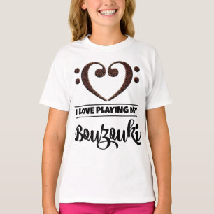 Bass Clef Heart Love Playing Bouzouki T-Shirt