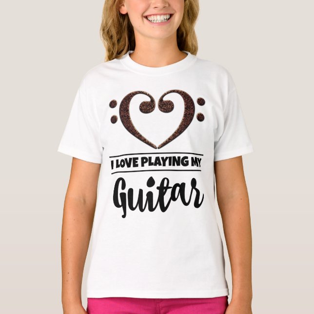 Bass Clef Heart Love Playing Guitar T-Shirt (Front)