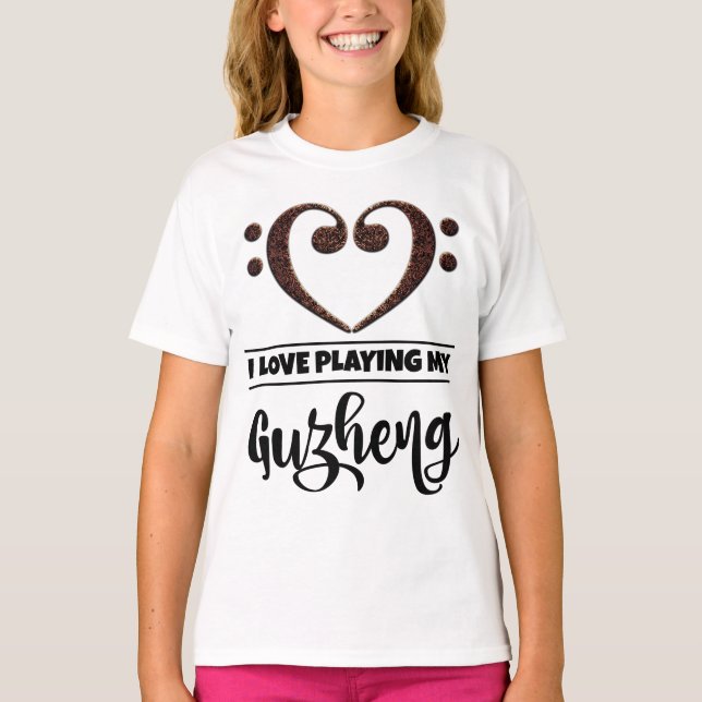 Bass Clef Heart Love Playing Guzheng T-Shirt (Front)