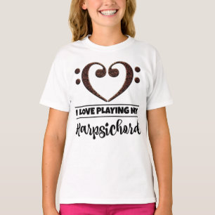 Bass Clef Heart Love Playing Harpsichord T-Shirt