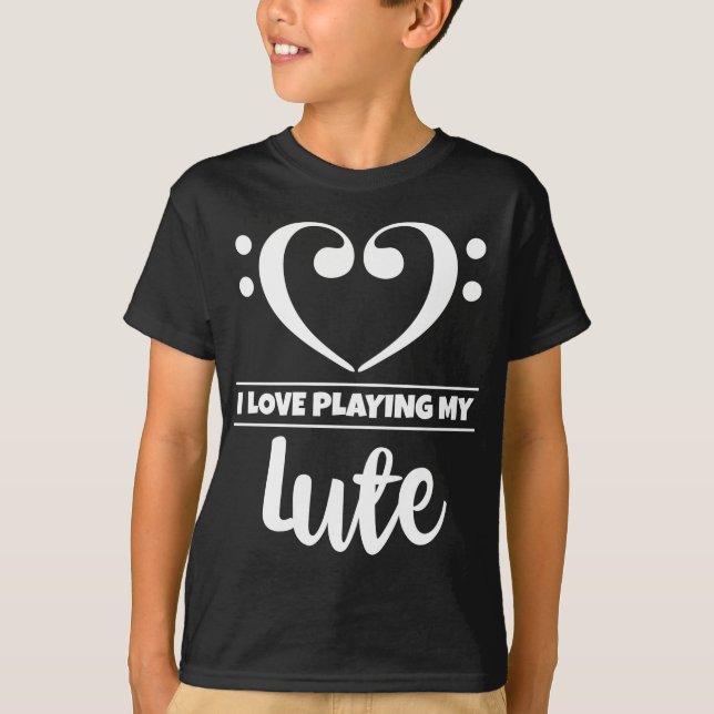 Bass Clef Heart Love Playing Lute T-Shirt (Front)