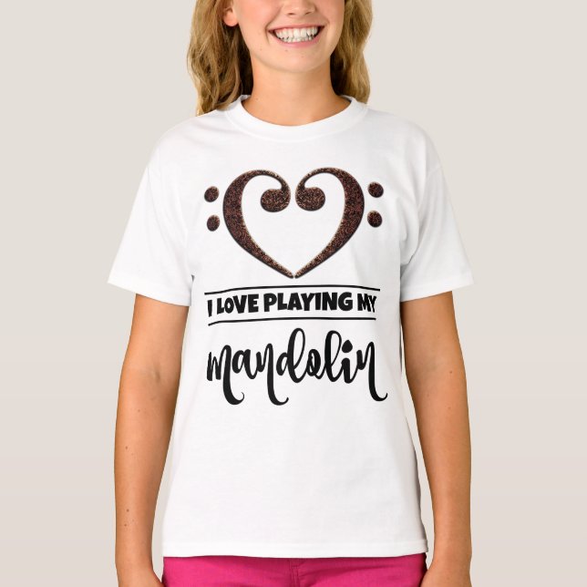 Bass Clef Heart Love Playing Mandolin T-Shirt (Front)
