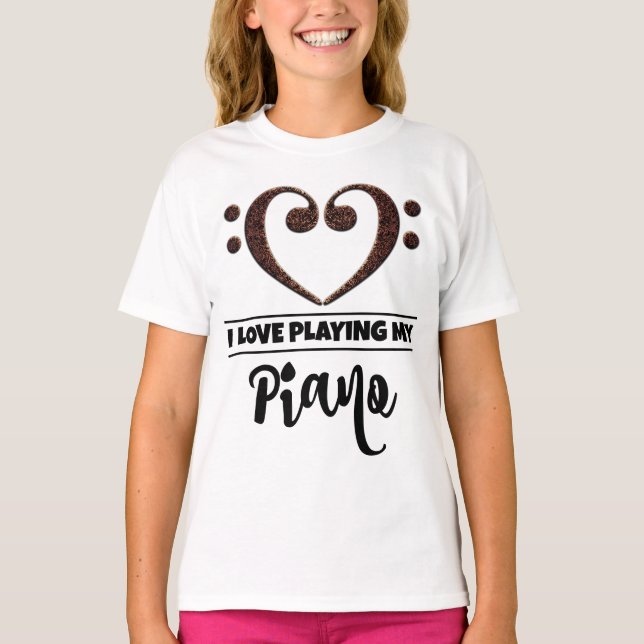 Bass Clef Heart Love Playing Piano T-Shirt (Front)