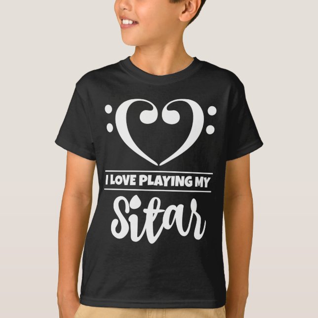 Bass Clef Heart Love Playing Sitar T-Shirt (Front)