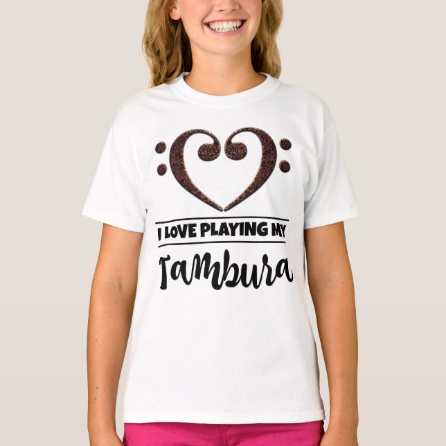 Bass Clef Heart Love Playing Tambura T-Shirt (Front)