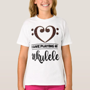 Bass Clef Heart Love Playing Ukulele T-Shirt