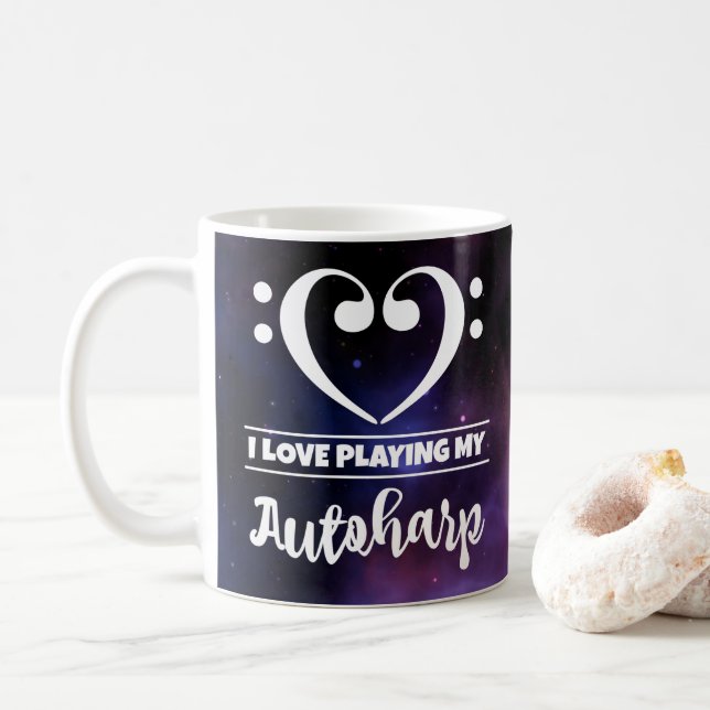 Bass Clef Heart Purple Nebula Love Autoharp Coffee Mug (With Donut)