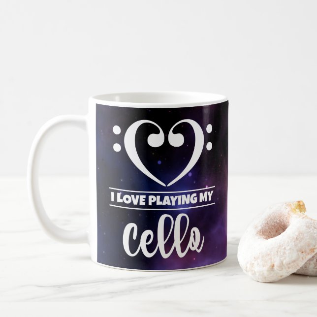 Bass Clef Heart Purple Nebula Love Cello Coffee Mug (With Donut)